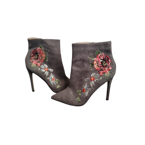 Bebe Delonix Gray Suede Floral Stiletto Heel Boots Size 7.5 - Picture 4 of 11
